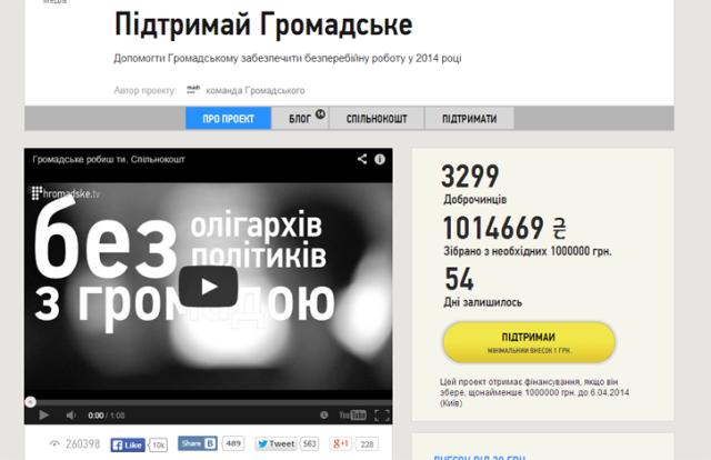 Собран миллион гривен в поддержку Hromadske.tv