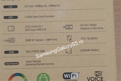 Фото коробки Samsung Galaxy S5 раскрывает спецификации